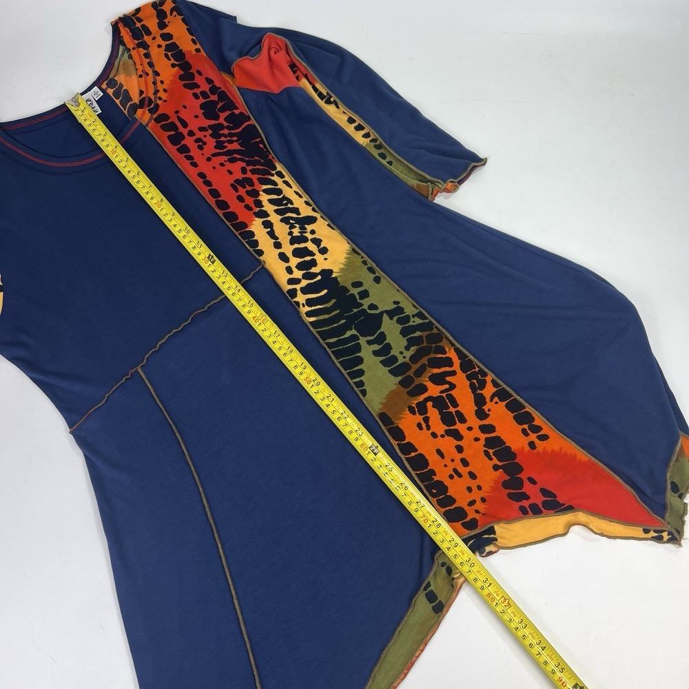Parsley & Sage Tunic Shirt/Dress Sz L Wearable Art Blue Patchwork Sharkbite Hem - Picture 8 of 14